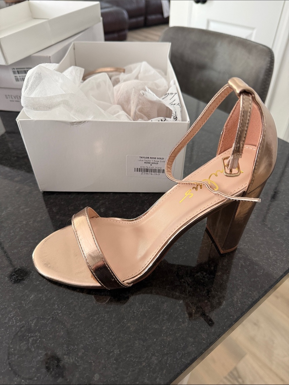 Lulu's Rose Gold Block Heel Sandal